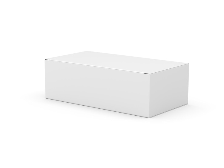 Foto 3d leeg witte rechthoekige kartonnen doos mock up design geïsoleerd op witte achtergrond 3d illustratie