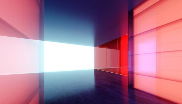 3D Lege moderne ruimte voor meerdere doeleinden met gekleurde gradiënt transparante glazen wand