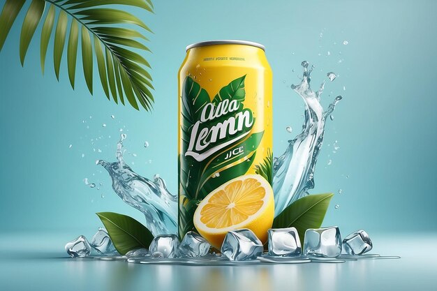 Photo 3d lemon juice soda ad template in the concept of chilling drink for summer