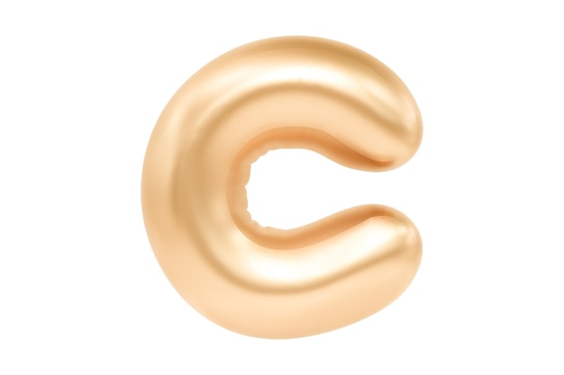 3D Letter C made of realistic helium golden balloon Premium 3d illustration