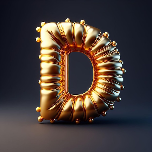 Photo 3d letter d made of realistic helium golden balloon premium 3d illustration