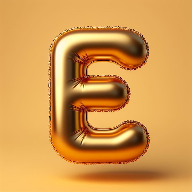 Foto 3d letter e gemaakt van realistische helium gouden ballon premium 3d illustratie