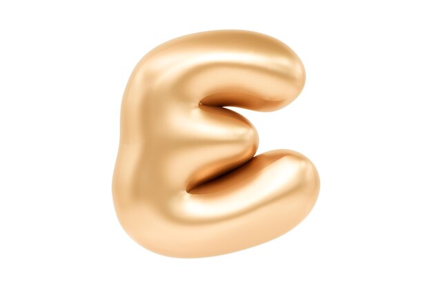 3D Letter E made of realistic helium golden balloon Premium 3d illustration