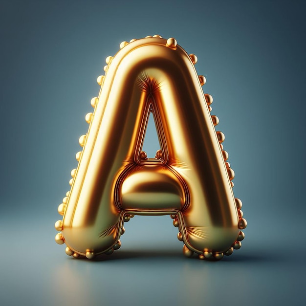 3d letter A made of realistic helium golden balloon premium 3d illustration