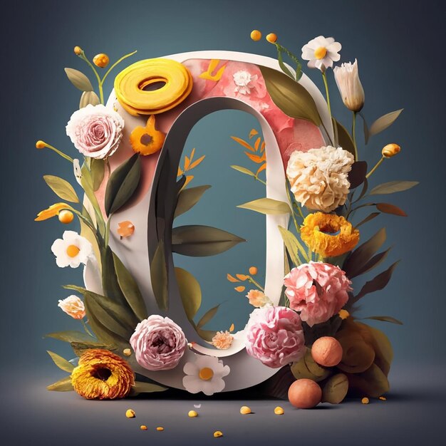 Foto lettera 3d o fatta di fiori e piante carattere floreale