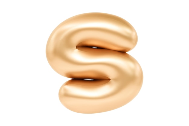 3D Letter S gemaakt van realistische helium gouden ballon Premium 3d illustratie