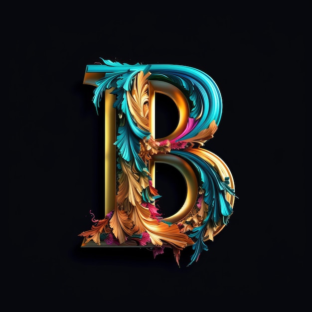 3d Letter Typography Design с цветочными листьями Буква B в бароке