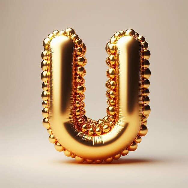 3d letter U made of realistic helium golden balloon premium 3d illustration