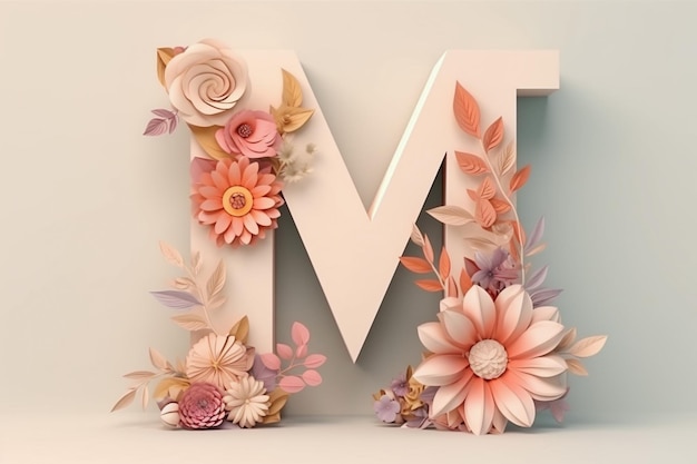 3D Letter with Flowers Ai generative