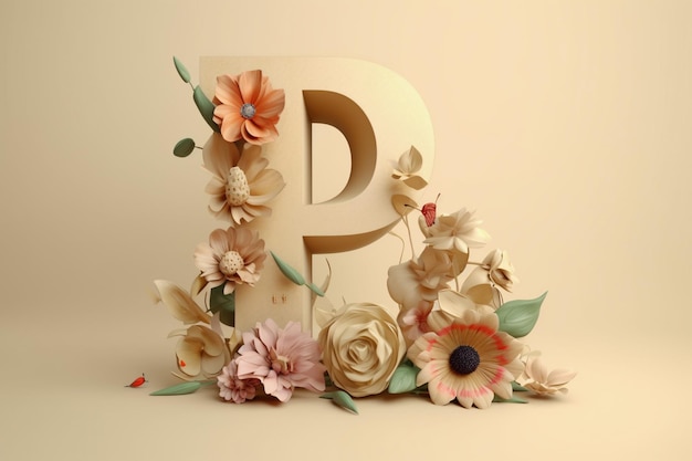 3D Letter with Flowers Ai generative