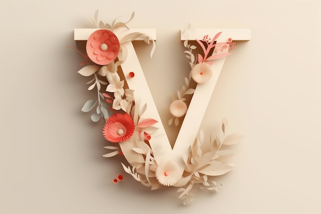 3D Letter with Flowers Ai generative