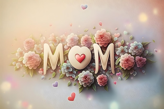 3d lettering of the word MOM with flowers and pastel colors