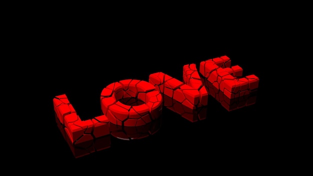 Foto le lettere 3d che formano la parola amore rompono il pavimento