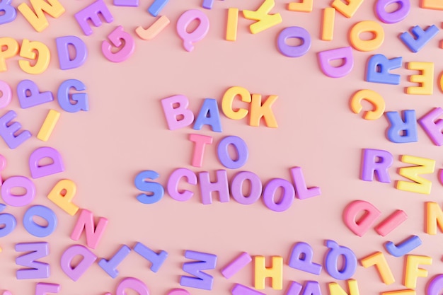 3d-letters verspreid over back to school-inscriptie