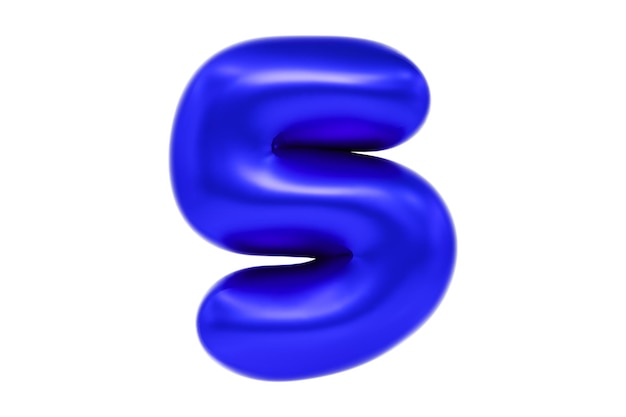 3d-lettertype nummer 5 grappig cartoonsymbool gemaakt van realistische blauwe heliumballon premium 3d illustratie