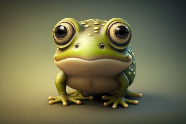 3D Leuke glimlach kleine kikker kawaii karakter Realistische kikker met grote ogen