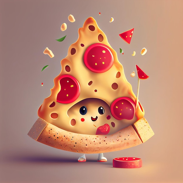 3d Leuke Pizza Stripfiguur Generatieve AI