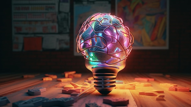 A 3d light bulb with colorful lights on it