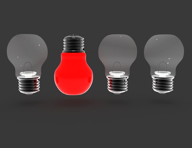 Photo 3d light-bulbs concept . illustration of gray background