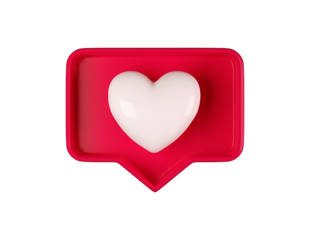 Фото 3d как значок сердца в красной пузырьковой коробке речи, изолированные на белом фоне