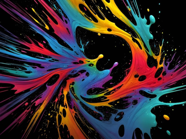 3d Liquid abstract colorful texture on black background AI generation