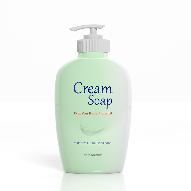 3d liquid hand soap plastic bottle isolated on white