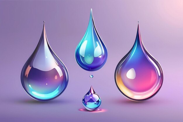 3D Liquid holographic elements A star a heart a circle and a drop Vector set glass shape