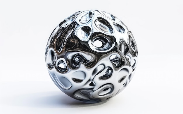 3D Liquid Metal Sphere Isolated on Transparent Background