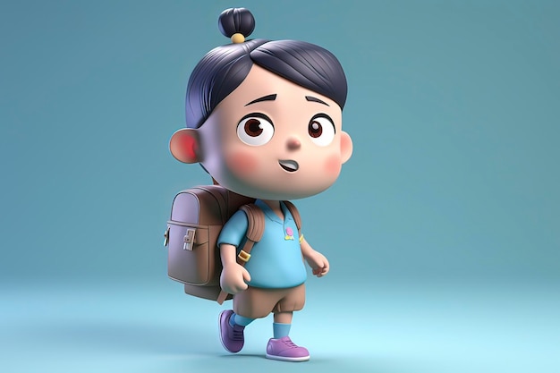 3D little boy carrying a backpack to school AI technology generated image