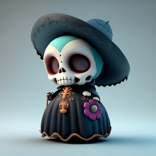 3D маленькая Катрина, персонаж мексиканского фестиваля, известного как День мертвых, макияж, традиционная Мексика