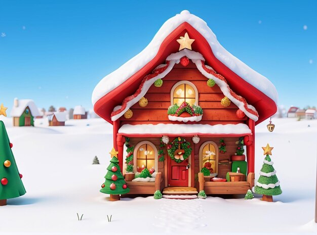 3d little christmas house on beautiful background