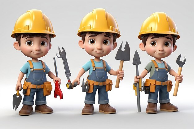 3D little human character The Builders X3 with Tools People series