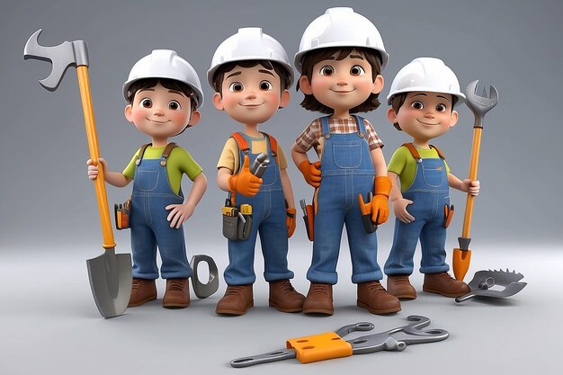 3D little human character The Builders X3 with Tools People series