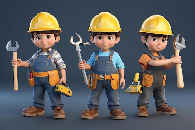 3D little human character The Builders X3 with Tools People series
