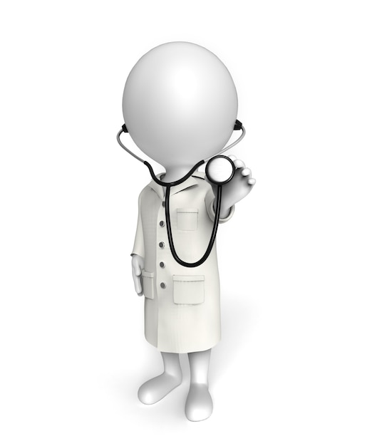 3D little white person stands as a doctor examining you