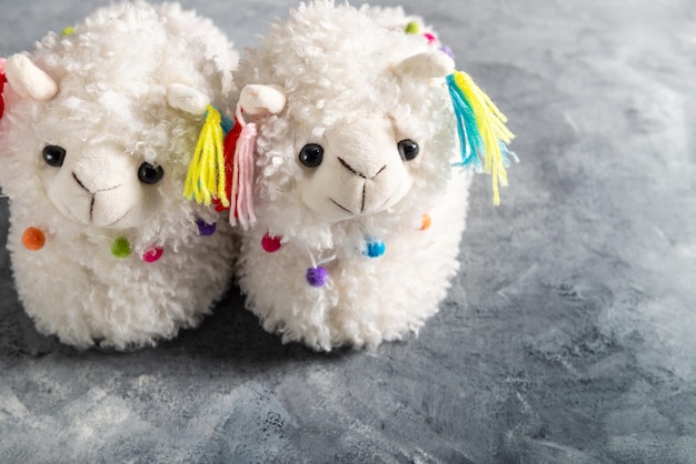 3d llama slippers on the grey background