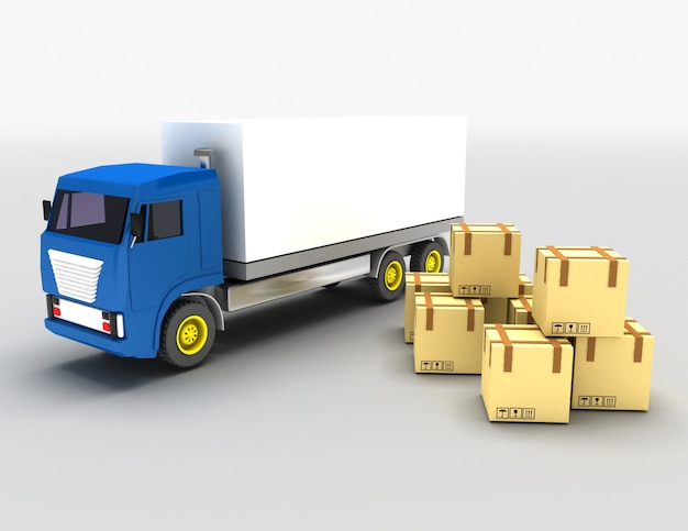 Photo 3d loading truck concept.3d illustration