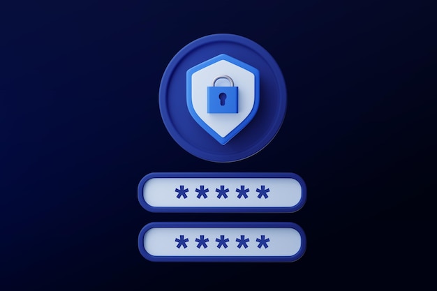 3d lock and password field. Personal data security. Render illustartion