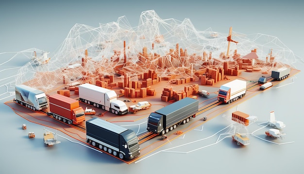 3D logistics network Global transportation connection illustration