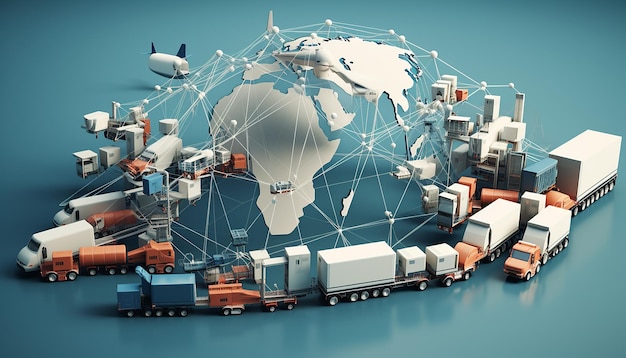 3D logistiek netwerk Wereldwijde transportverbinding illustratie