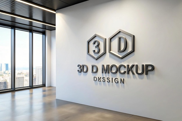 3D Logo Mockup on White Wall