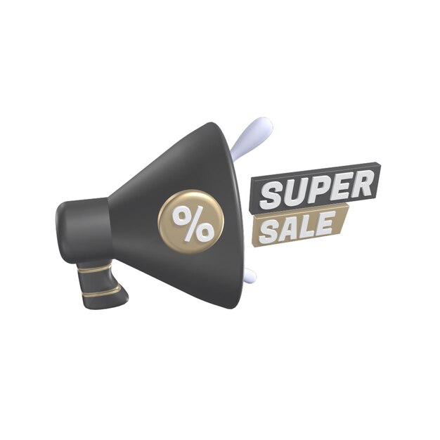 3d loud speaker of black color with the text super sale