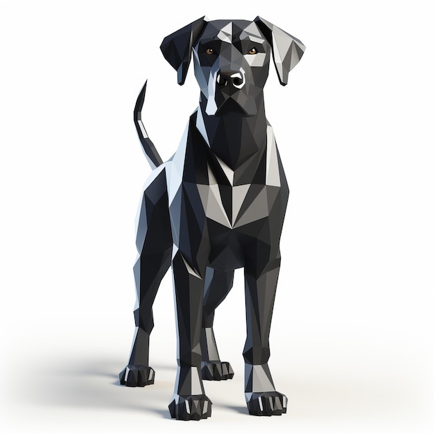 3d Low Poly Great Dane Dog с высоким контрастом черно-белого стиля