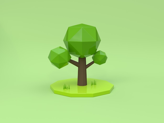 3d low poly green background cartoon style 3d rendering