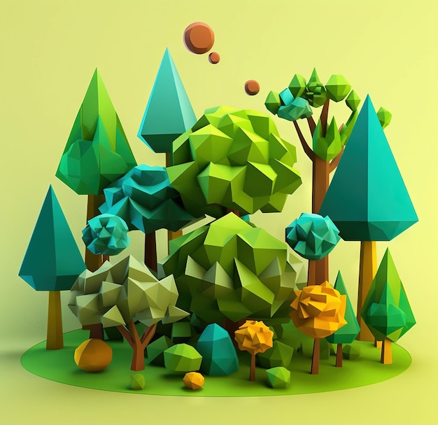 3D Low poly landschap bos Ai gegenereerd low poly illustratie op witte achtergrond