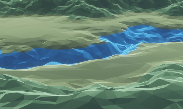 3D low poly river Abstract topographic terrain