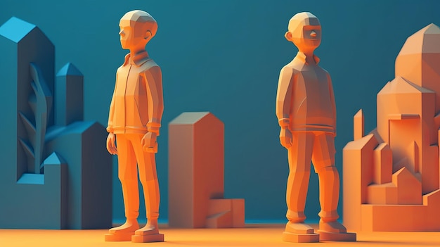 3D lowpoly mensen gemarkeerd in verschillende kleuren Generatieve AI