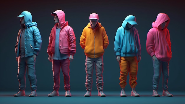 3d lowpoly people highlighted in different colors generative ai