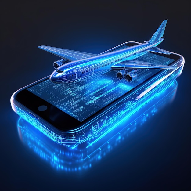 モバイル交通未来的な生成 AI の 3 d ローポリゴン飛行機レンダリング図