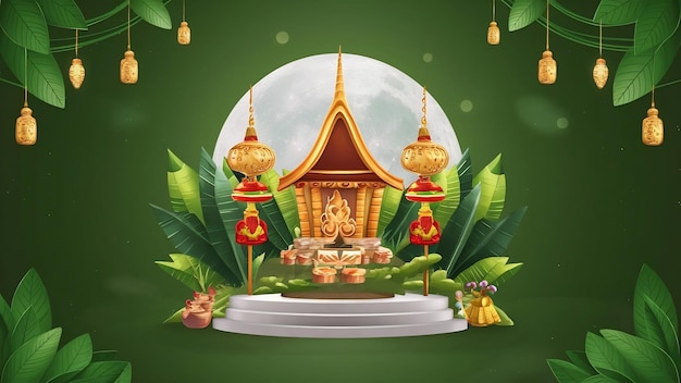 3d loy krathong festival and yi peng festival in northern thailand banners with moon